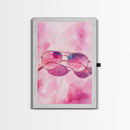 Stylish pink sunglasses painting featuring framed canvas print, pink wall art, boho art, above sofa art, modern living room decor