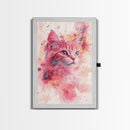 Pink Cat Portrait Canvas Print, Whimsical Art, Feline Wall Art, Light Pink Wall Art, Bedroom Art, Artistic Decor, Gift Idea for Cat Lovers
