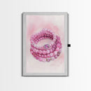 Pink Gemstone Bracelet Painting Framed Canvas Print, Whimsical Jewelry Art Light Pink Decor, Feminine Bedroom or Gift Aesthetic
