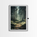 Forest Path Landscape Framed Canvas Print with Pine Tree Art, Rustic Decor and Serene Nature Above Sofa Artwork