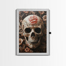 Skull Art Framed Canvas Print with Floral Botanical Prints in Gothic Chinoiserie Style, Perfect Halloween Rustic Wall Art Decoration