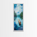 Tranquil Lake, lake Tahoe art, above bed wall art, pine tree art, mountain painting, gift idea for him, Framed Canvas Print