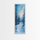 Winter Path, snowy pine tree art, moody art, Christmas wall art, wabi sabi art, landscape painting, Framed Canvas Print