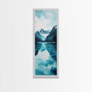 Glacier Lake, mountain painting, blue and green wall art, smoky mountain art, minimalist art, vertical wall art, Canvas Print