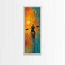 Sunset Kayaker, Coastal Painting, Moody Art, Nautical Decor, Rustic Wall Art, Christmas, Framed Canvas Print, Above Sofa Art