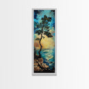 Windblown Pine, Ocean Painting, Moody Art, Coastal Landscape, Nautical Decor, Framed Canvas Print, Bedroom Art