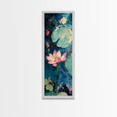 Lotus flower, teal wall art, botanical prints, wildflower painting, moody art, vertical wall art, canvas print, living room art