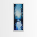 Misty Lake, Dark Forest, Moody Art, Landscape Painting, Minimalist Art, Blue and Green Wall Art, Framed Canvas Print, Vertical Wall Art