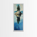 Island Reflection, pine tree art, lake Tahoe art, framed canvas print, nature painting, rustic art, above bed wall art