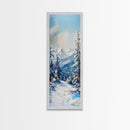 Snowy Mountain Path, winter landscape painting, mountain painting, pine tree art, rustic wall art, framed canvas print