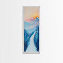 Sunset Over Mountains, pink orange wall art, mountain painting,  framed canvas print, extra wide art