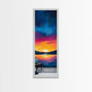 Sunset Over Water, Lake Tahoe Art, Bold Colors, Framed Canvas Print, Tall Narrow Art, Boho Art, Above Bed Wall Art, Panoramic Art