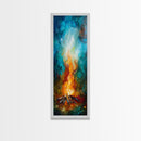 Cozy Campfire, rustic decor, autumn painting, moody art, forest at dusk painting, wabi sabi art, framed canvas print, vertical wall art