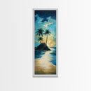 Tropical Sunset, palm tree painting, Hawaii art, ocean waves, coastal wall art, nautical decor, framed canvas print