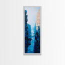 Canyon River View, landscape painting, blue and green wall art, nature lover gift, wabi sabi art, framed canvas print, vertical wall art