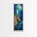 Lighthouse Painting, Moon Oil Painting, Nautical Decor, Coastal Wall Art, Seascape Painting, Canvas Print, Tall Narrow Art, Gift Idea