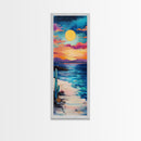 Desert Sunset, cactus painting, southwest wall art, coastal landscape art, framed canvas print, panoramic art