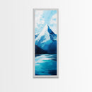 Snowy peak, mountain painting, landscape painting, blue and green wall art, panoramic art, framed canvas print, above sofa art