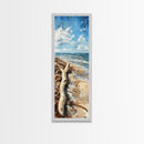 Driftwood beach, coastal landscape art, seascape painting, nautical decor, lake Tahoe art, framed canvas print, rustic wall art