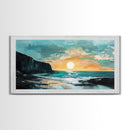 Sunset Cliffs, nautical wall art, coastal painting, surf wall art, panoramic art, above couch art, boho art, Framed Canvas Print