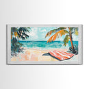 Palm Tree, Coastal Landscape Art, Tropical Beach Art, Nautical Decor, Ocean Painting, Framed Canvas Print, Extra Wide Art, Boho Art