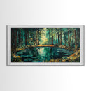 Enchanted Forest Pond, Canvas Print, landscape painting, pine tree art, forest at dusk painting, lake Tahoe art, extra wide art