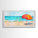 Beach Umbrella, Coastal Decor, Nautical Wall Art, Seascape Painting, Ocean Painting, Extra Wide Art, Framed Canvas Print, Beach House Art