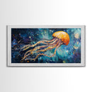 Cosmic Jellyfish, Canvas Print, ocean art, octopus art, dolphin painting, extra wide art, dark romance painting, coastal wall art