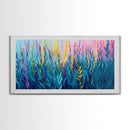 Abstract Seaweed, Framed Canvas Print, ocean art, botanical prints, teal wall art, pink abstract art, extra wide art, coastal decor