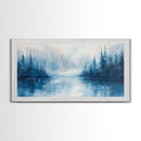 Misty Lake Scene, Moody Art, Pine Tree Art, Landscape Painting, Framed Canvas Print, Bedroom Art, Above Bed Wall Art