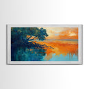 Mangrove Sunset Painting, coastal landscape art, blue and green wall art, seascape painting, nautical wall art, framed canvas print