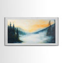 Foggy Pines, smoky mountain art, framed canvas print, forest at dusk painting, pine tree art, above bed wall art, rustic decor