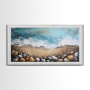 Oyster painting, coastal decor, framed canvas print, seascape painting, nautical wall art, extra wide art, textured beach painting