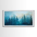 Pine tree art, smoky mountain art, framed canvas print, misty forest painting, rustic wall art, extra wide art, moody landscape