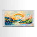 Rainbow Over Mountains, landscape painting, panoramic art, framed canvas print, extra wide art, mountain painting, colorful art