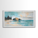 Serene Beach Landscape, framed canvas print, coastal painting, seascape painting, extra wide art, nautical wall art, bedroom art