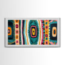 Geometric Abstract, bold colors, sacred geometry art, tribal design, vibrant patterns, extra wide art, Framed Canvas Print, boho art