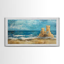 Sandcastle Painting, Coastal Decor, Beach House Wall Art, Nautical Painting, Framed Canvas Print, Seascape Art, Ocean Wave Painting