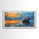 Zen Stone Reflection, moody art, minimalist art, coastal painting, blue and green wall art, extra wide art, canvas print