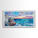 Seascape Painting, Coastal Landscape Art, Ocean Art, Framed Canvas Print, Nautical Wall Art, Living Room Art, Extra Wide Art