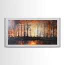 Forest at Dusk, moody art, fall landscape painting, pine tree art, framed canvas print, extra wide art, autumn wall art, rustic decor
