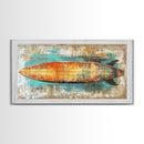 Rustic Surfboard, coastal decor, surf wall art, nautical painting, extra wide art, boho art, beach house decor, Canvas Print