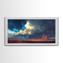 Southwest storm, desert lightning, panoramic art, framed canvas print, mountain painting, extra wide art, dramatic wall art
