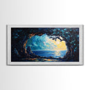 Ocean Cave, Framed Canvas Print, nautical wall art, coastal painting, extra wide painting, seascape painting, panoramic wall art