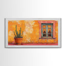 Mexican Window, Canvas Print, southwest wall art, warm color painting, extra wide painting, vibrant art, farmhouse art