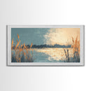 Marsh Landscape, Canvas Print, wabi sabi art, extra wide painting, panoramic wall art, minimalist landscape, soft neutral tones