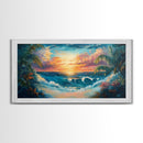 Tropical Waves, palm tree painting, Hawaii art, seascape painting, coastal decor, ocean painting, beach waves, Framed Canvas Print