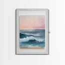 Ocean Sunset Waves, coastal decor, nautical painting, pink orange wall art, coastal landscape art, Canvas Print