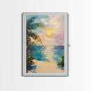 Tropical Beach Sunset, coastal cowgirl wall art, palm tree painting, beach scene, framed canvas print, bedroom art, nautical painting