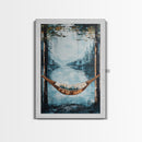 Hammock, Lake, Birch Trees, Framed Canvas Print, birch tree painting, landscape painting, wabi sabi art, rustic decor, extra wide art